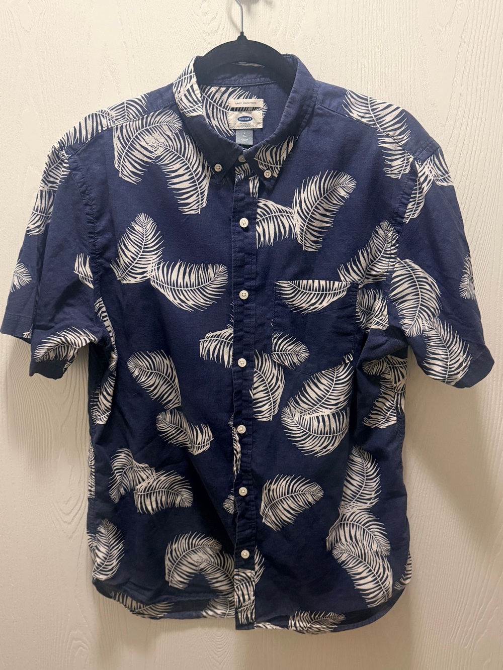 Old Navy Navy and White Tropical Button-Down Shirt